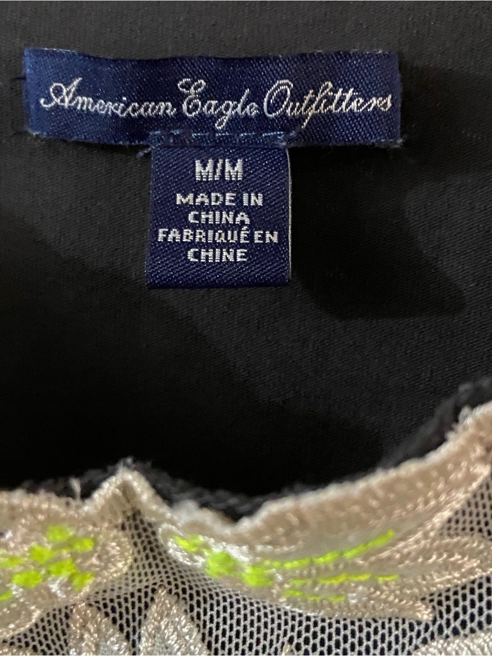 American Eagle Outfitters Charcoal Grey Cami with Neon Green Lace Accents Size M - Picture 3 of 7